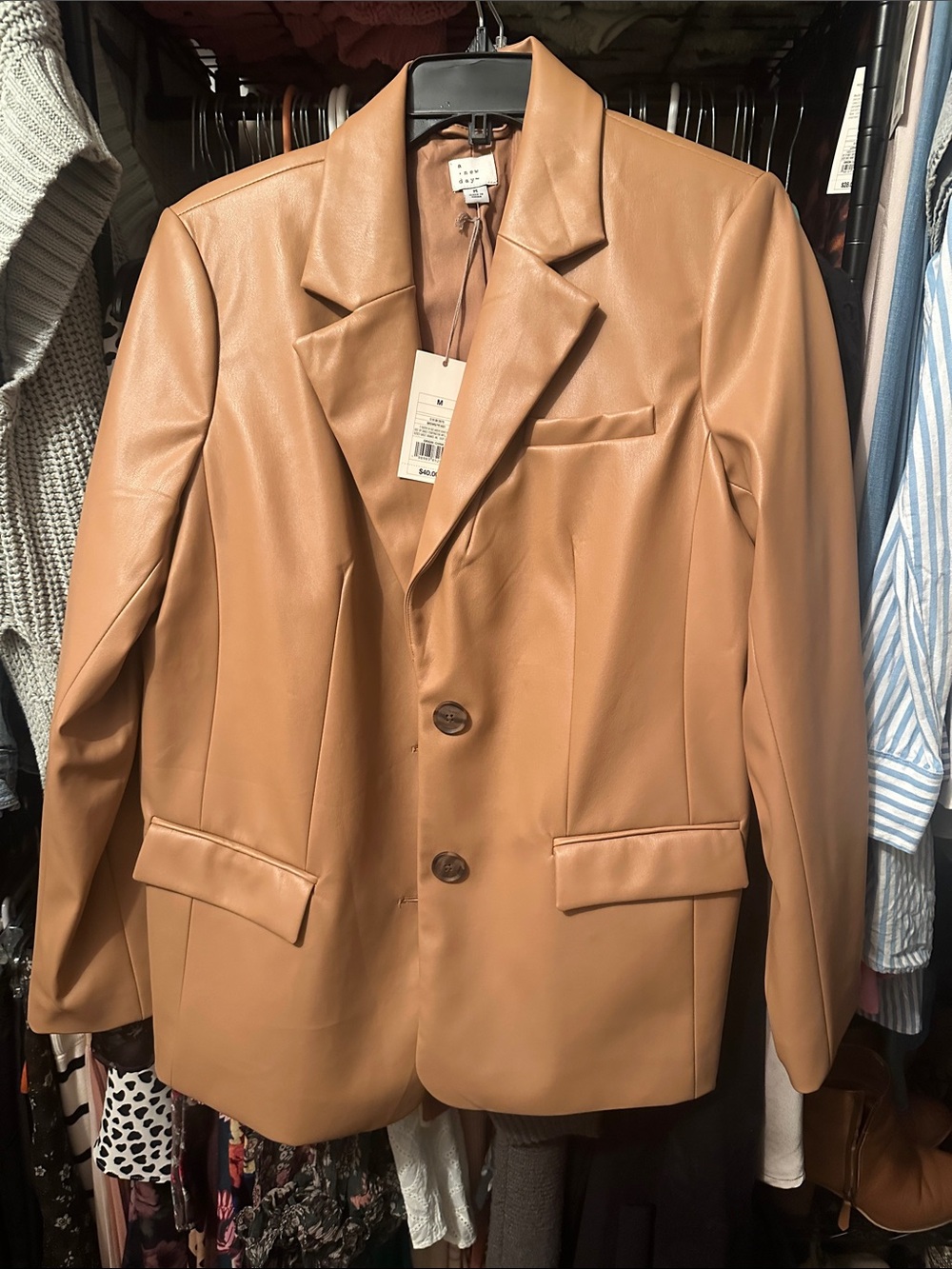 a new day Tan Faux Leather Blazer Jacket